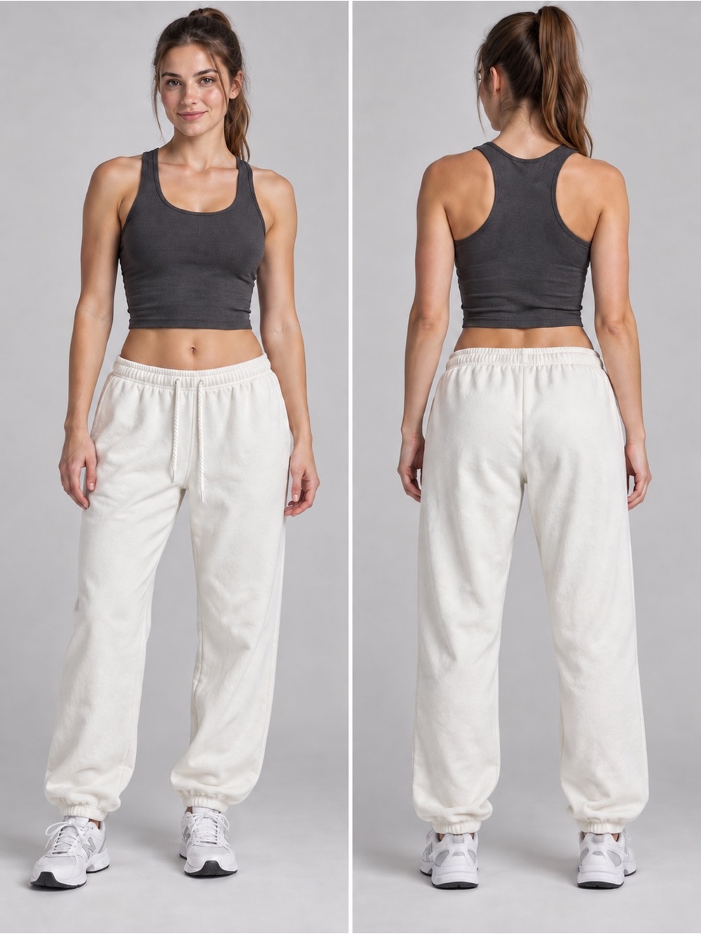 Brandy Melville White Cotton Blend Drawstring Jogger Sweatpants One Size NWT